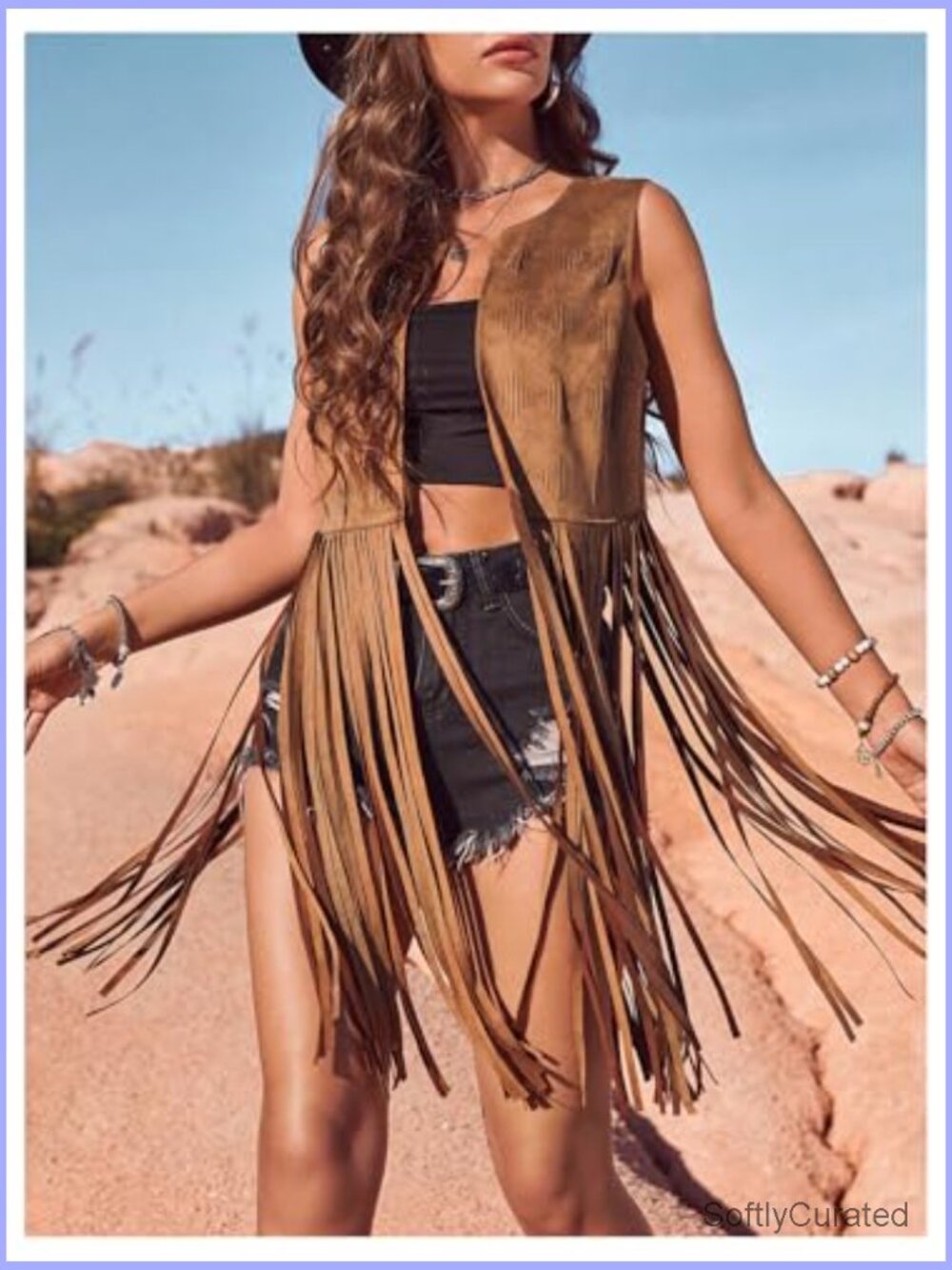 Tassel Sleeveless Vest 70s Western Fringe Suede Jacket Hippie Clothes - Picture 4 of 7